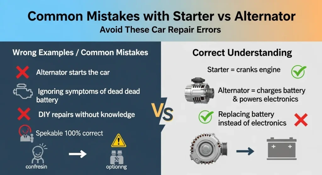 ⚠️ Common Mistakes with Starter vs Alternator