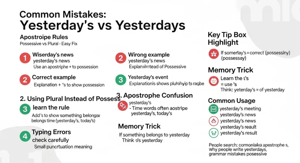 Common Mistakes with Yesterdays or Yesterday’s ❌⚠️