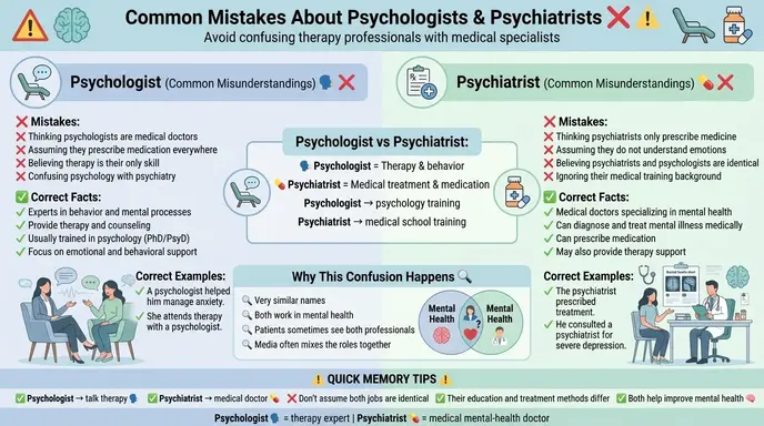 Common Mistakes About Psychologists and Psychiatrists ❌⚠️