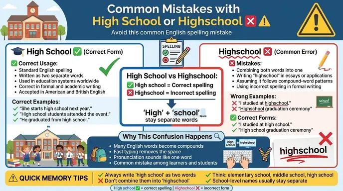 Common Mistakes with High School or Highschool ❌⚠️