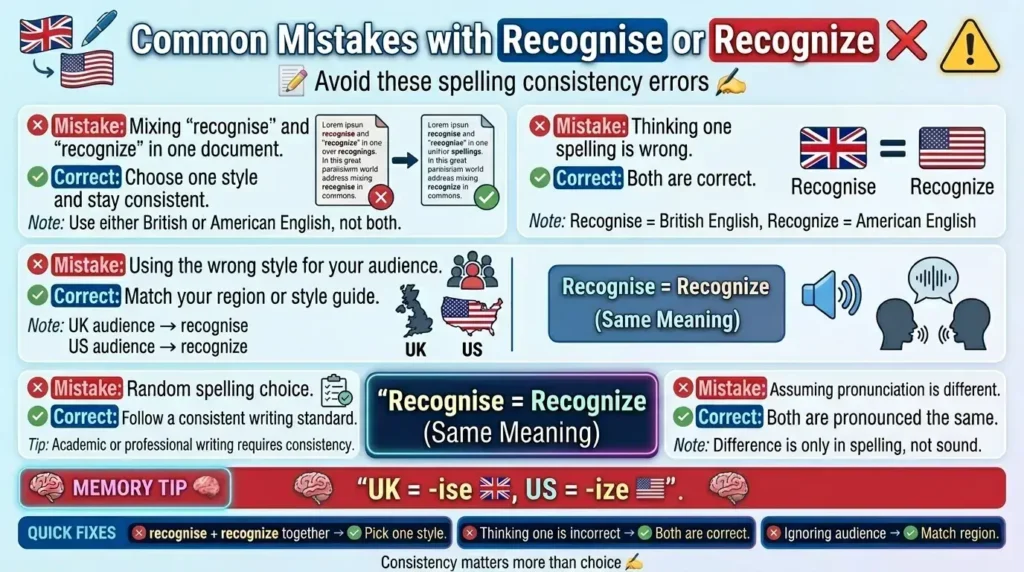 Common Mistakes with Recognise or Recognize ❌