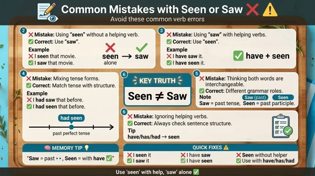 Common Mistakes with Seen or Saw ❌⚠️