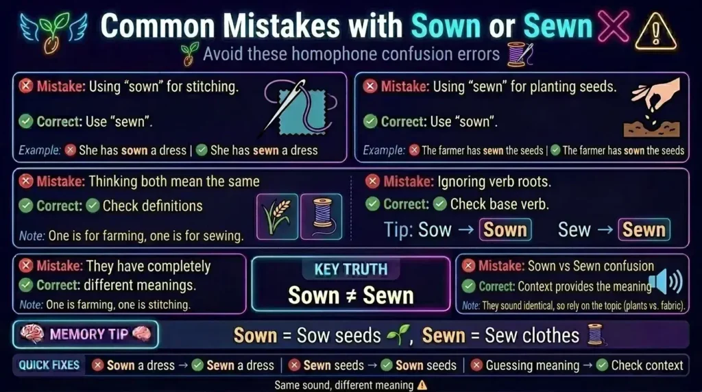 Common Mistakes with Sown or Sewn ❌⚠️