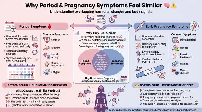 Why Period and Pregnancy Symptoms Feel Similar 🧠⚠️